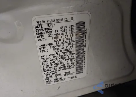 2017 Nissan Rogue Sl z USA, uszkodzony, nr VIN JN8AT2MT4HW153781